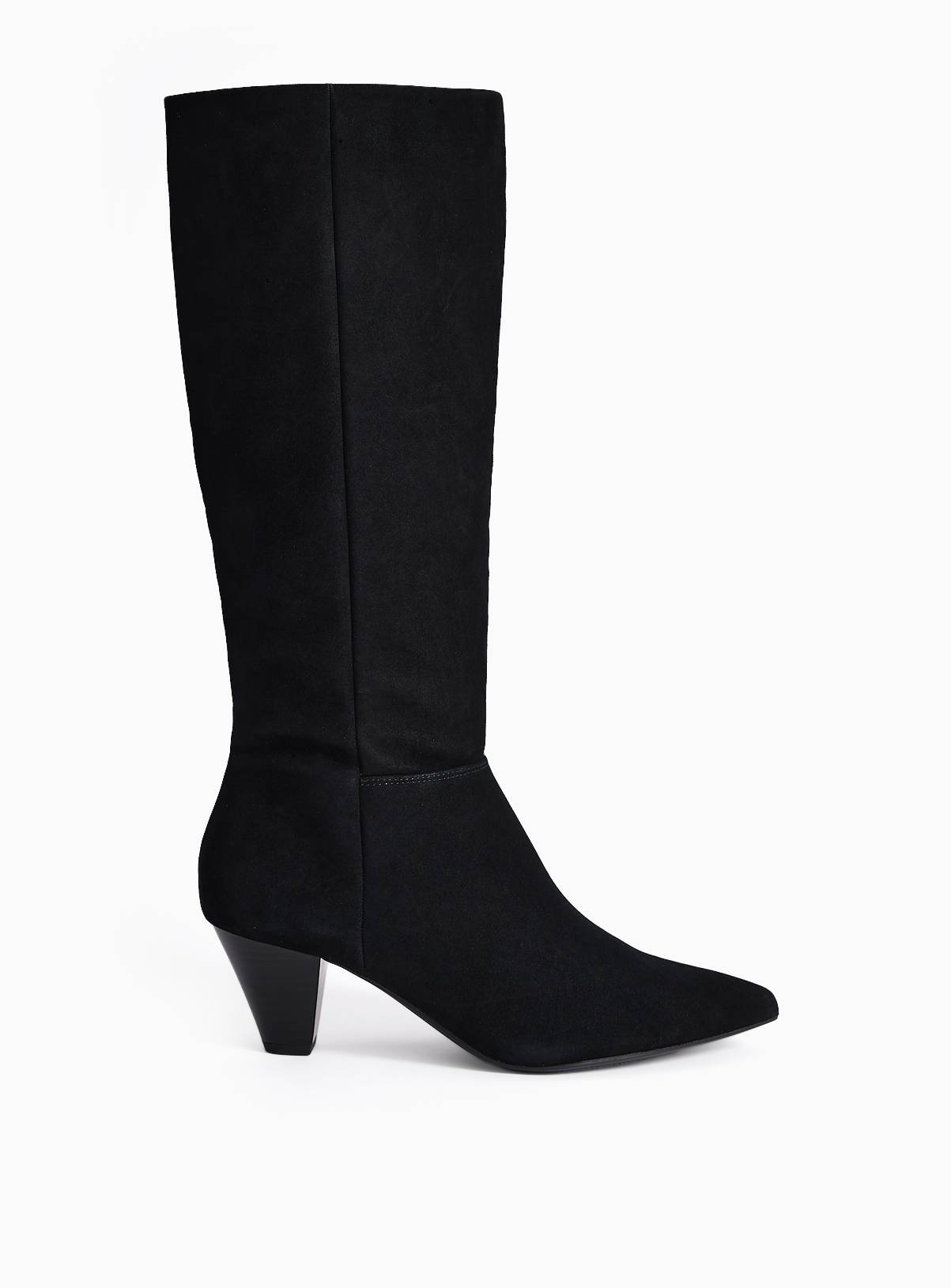 Black Faux Suede Cone Heel Long Boots 7 - Image 1