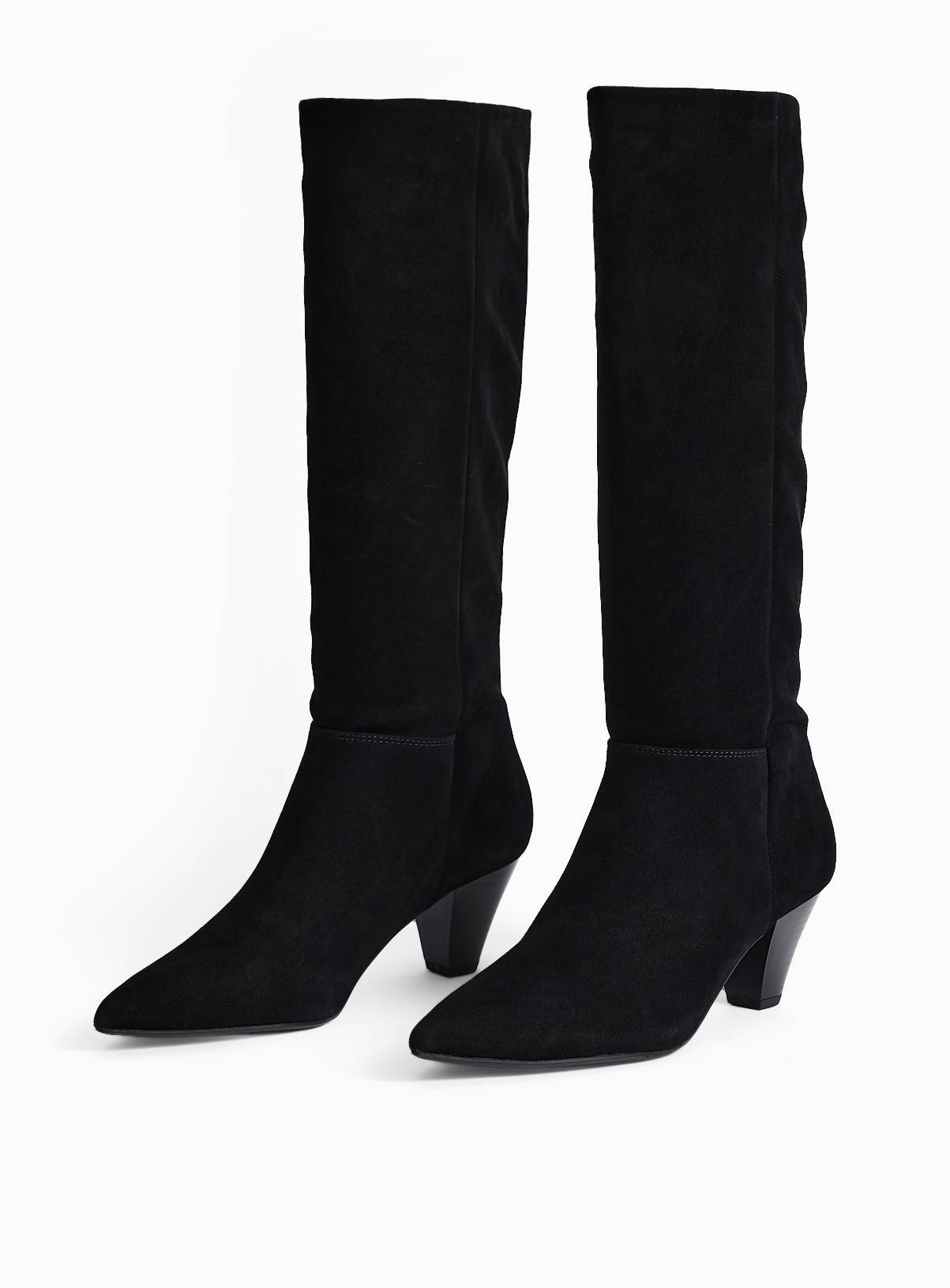 Black Faux Suede Cone Heel Long Boots 7 - Image 2