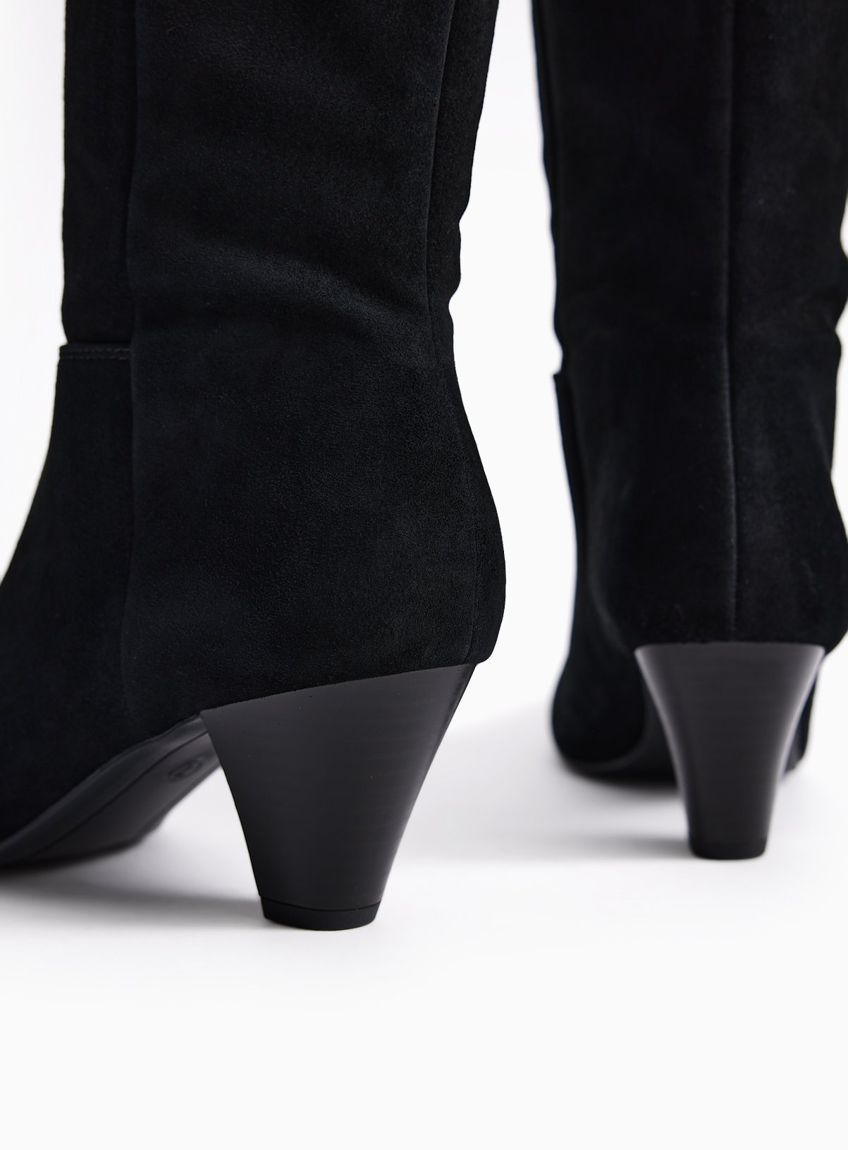 Black Faux Suede Cone Heel Long Boots 7 - Image 4 thumbnail