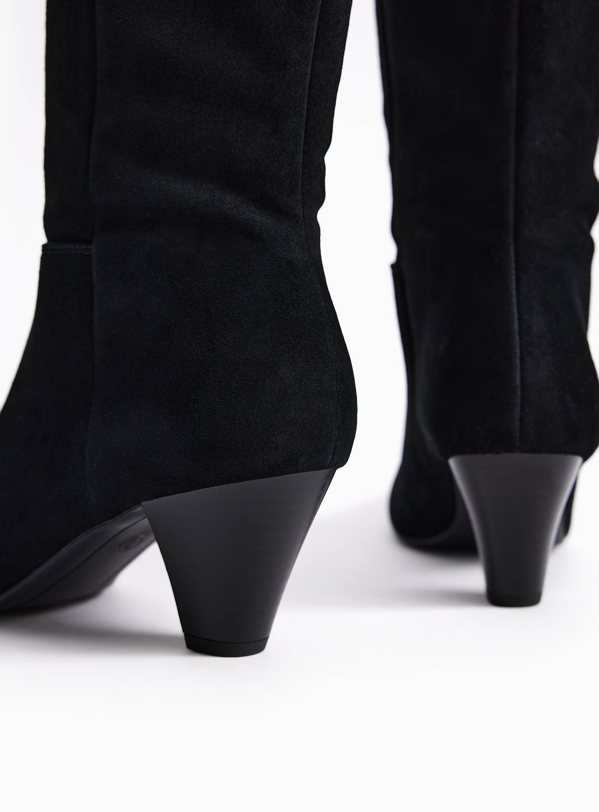 Black Faux Suede Cone Heel Long Boots 7 - Image 4