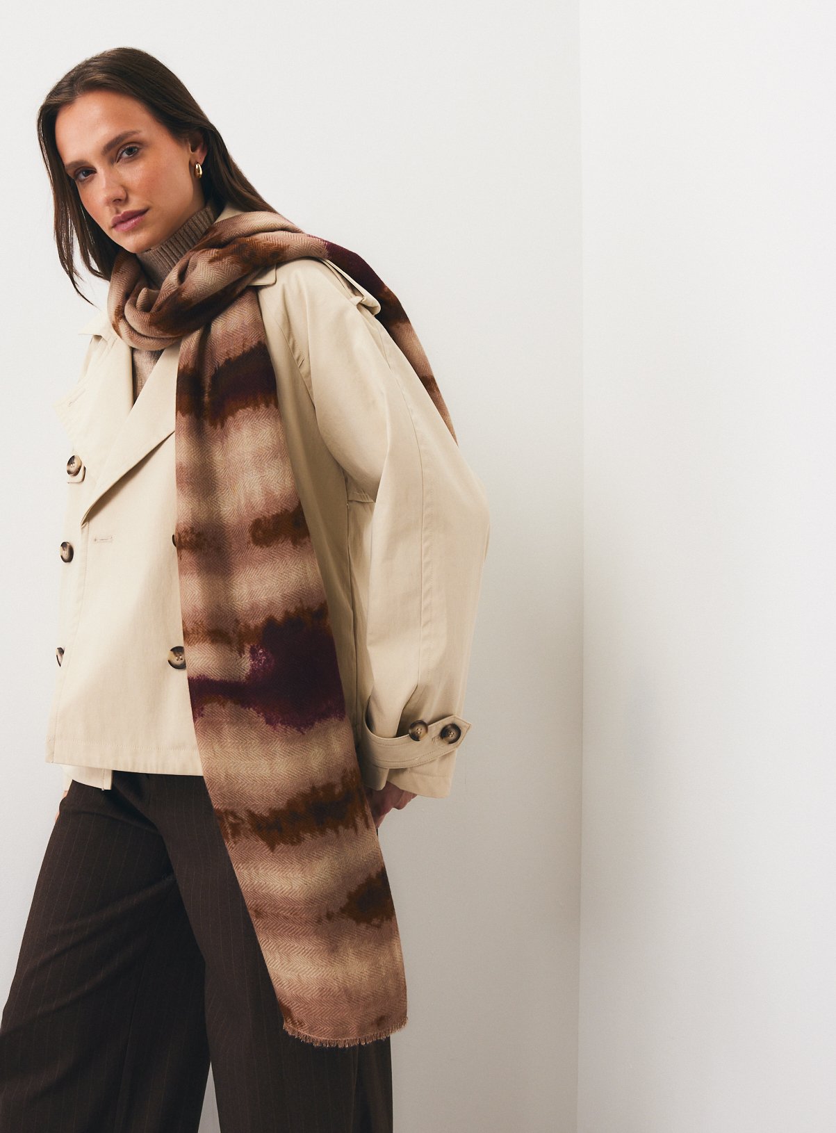 Neutral Lightweight Wool Blend Scarf One Size - Image 1 thumbnail