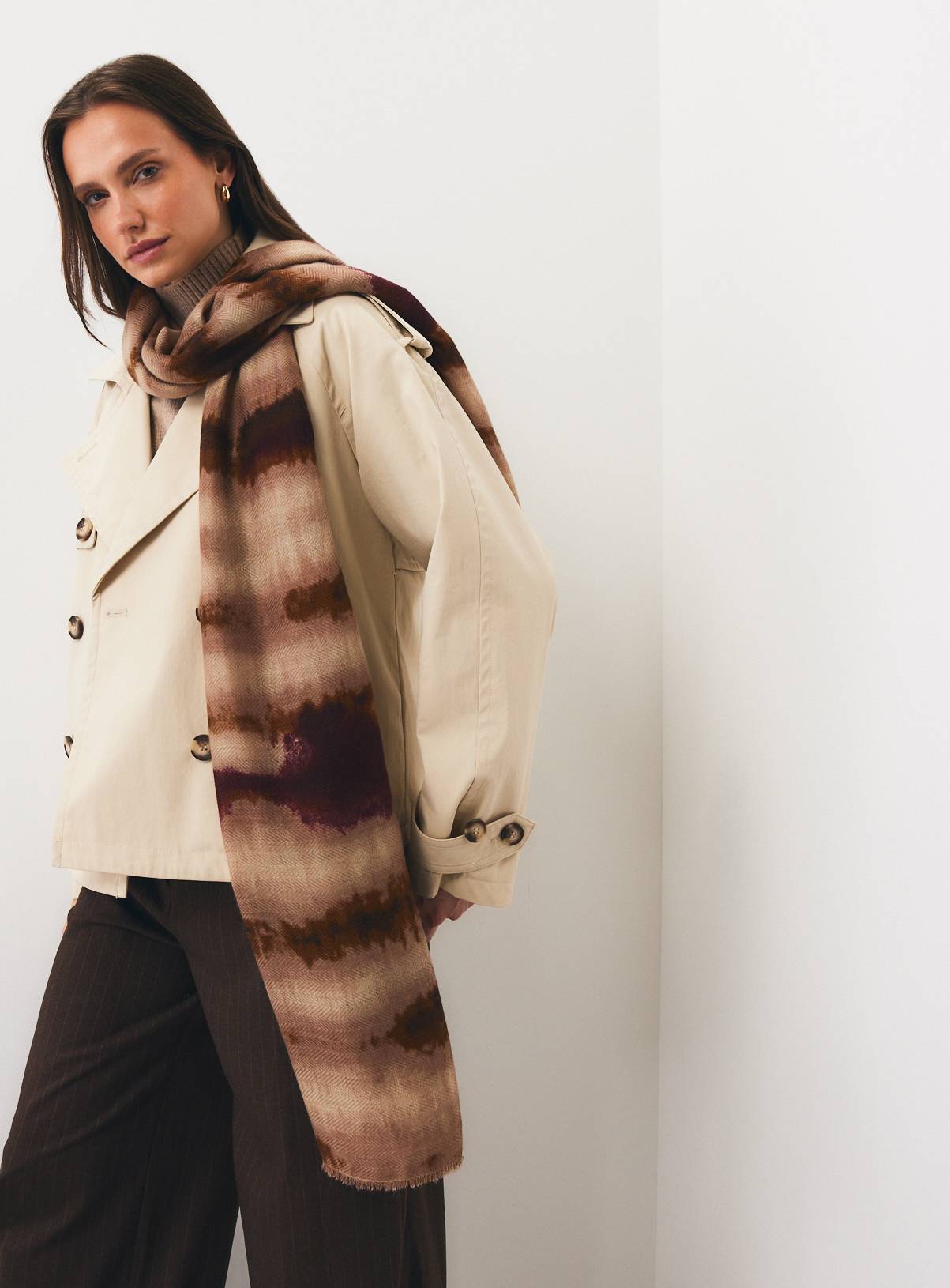 Neutral Lightweight Wool Blend Scarf One Size - Image 1
