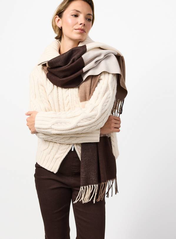 Brown Checked Scarf One Size