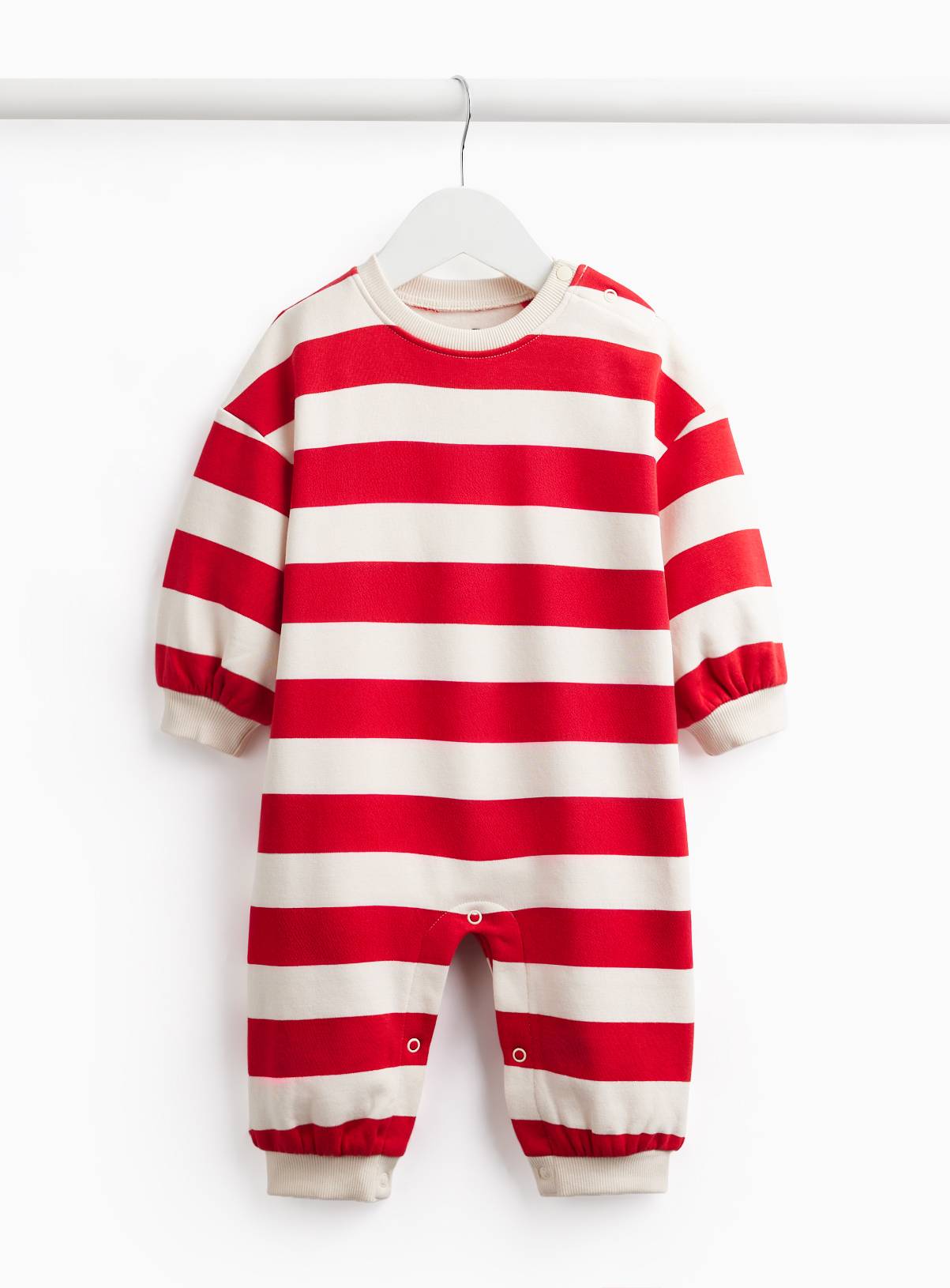 Red & White Stripe Sweat Romper 9-12 months - Image 1