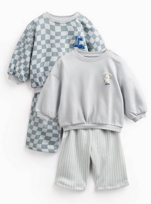 Blue & Grey Checkerboard Sweat Sets 2-Pack 9-12 months