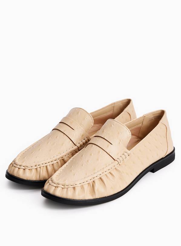 Beige Ostrich PU Loafers 4