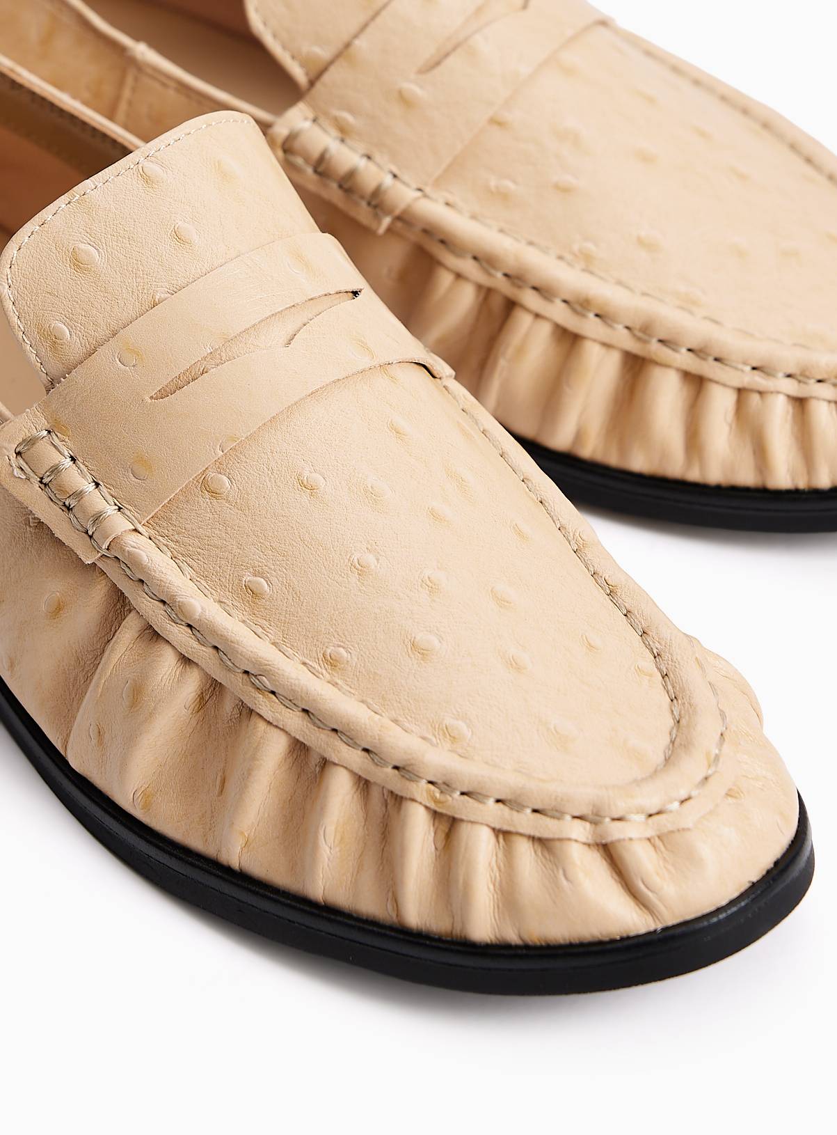 Beige Ostrich PU Loafers 8 - Image 3