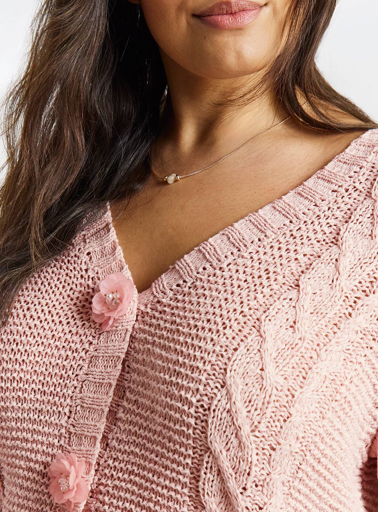 SIMPLY BE Floral Button Cable Cardigan 32-34 - Image 4