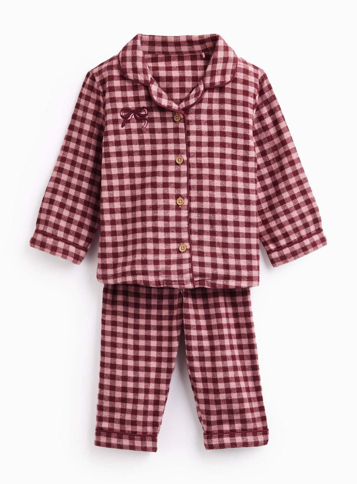 Pink Brushed Flannel Check With Bow Motif Pyjama Set 12-18 months - Image 1