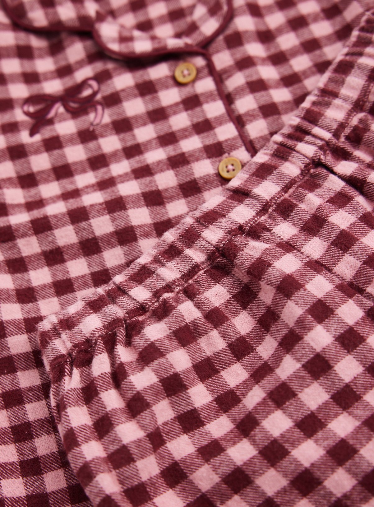 Pink Brushed Flannel Check With Bow Motif Pyjama Set 12-18 months - Image 2 thumbnail