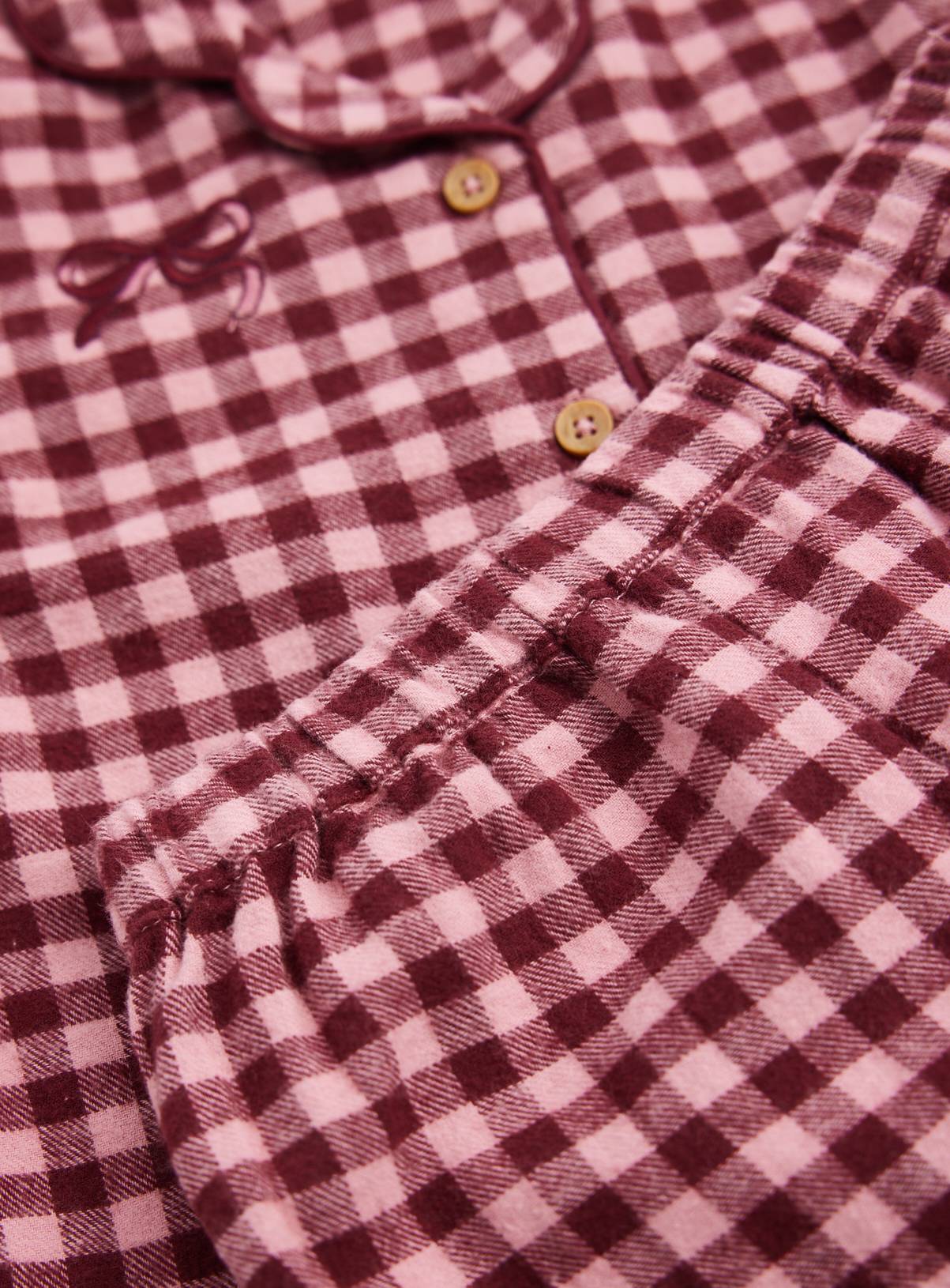 Pink Brushed Flannel Check With Bow Motif Pyjama Set 12-18 months - Image 2