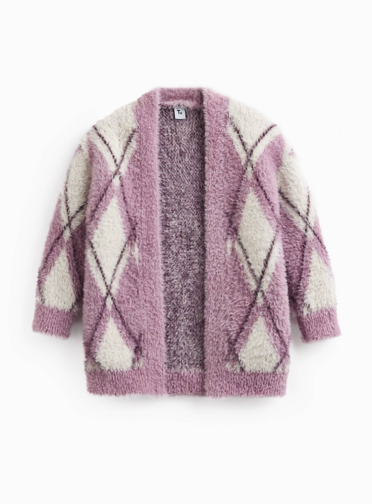 Pink & Cream Fluffy Argyle Cardigan 5 years - Image 1