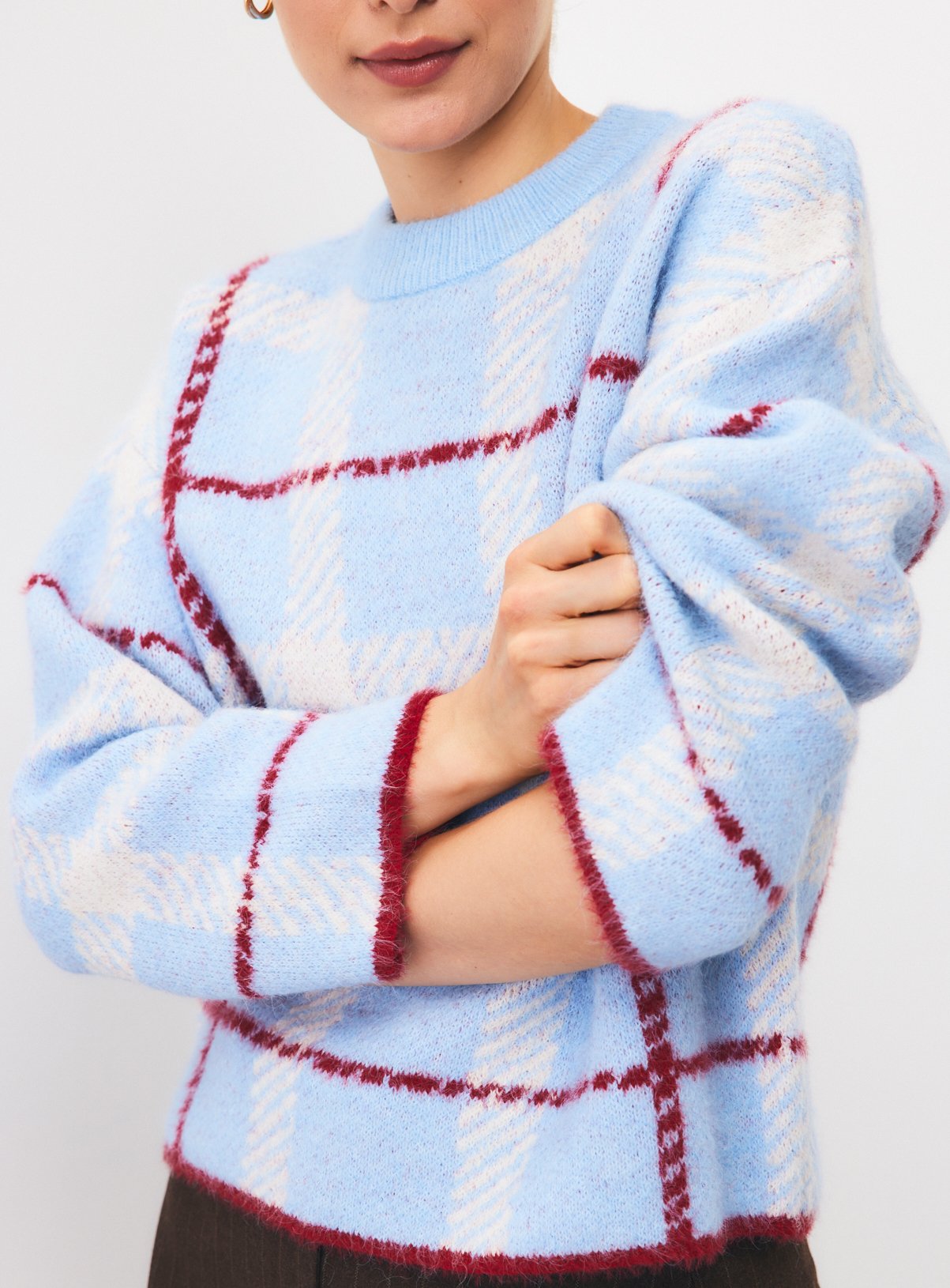 Light Blue Checked Crewneck Jumper M - Image 3 thumbnail
