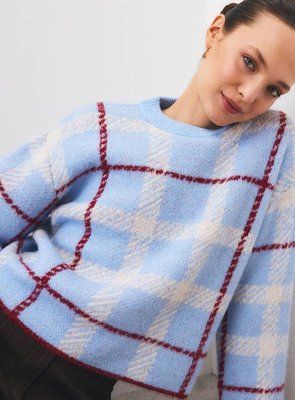 Light Blue Checked Crewneck Jumper XL