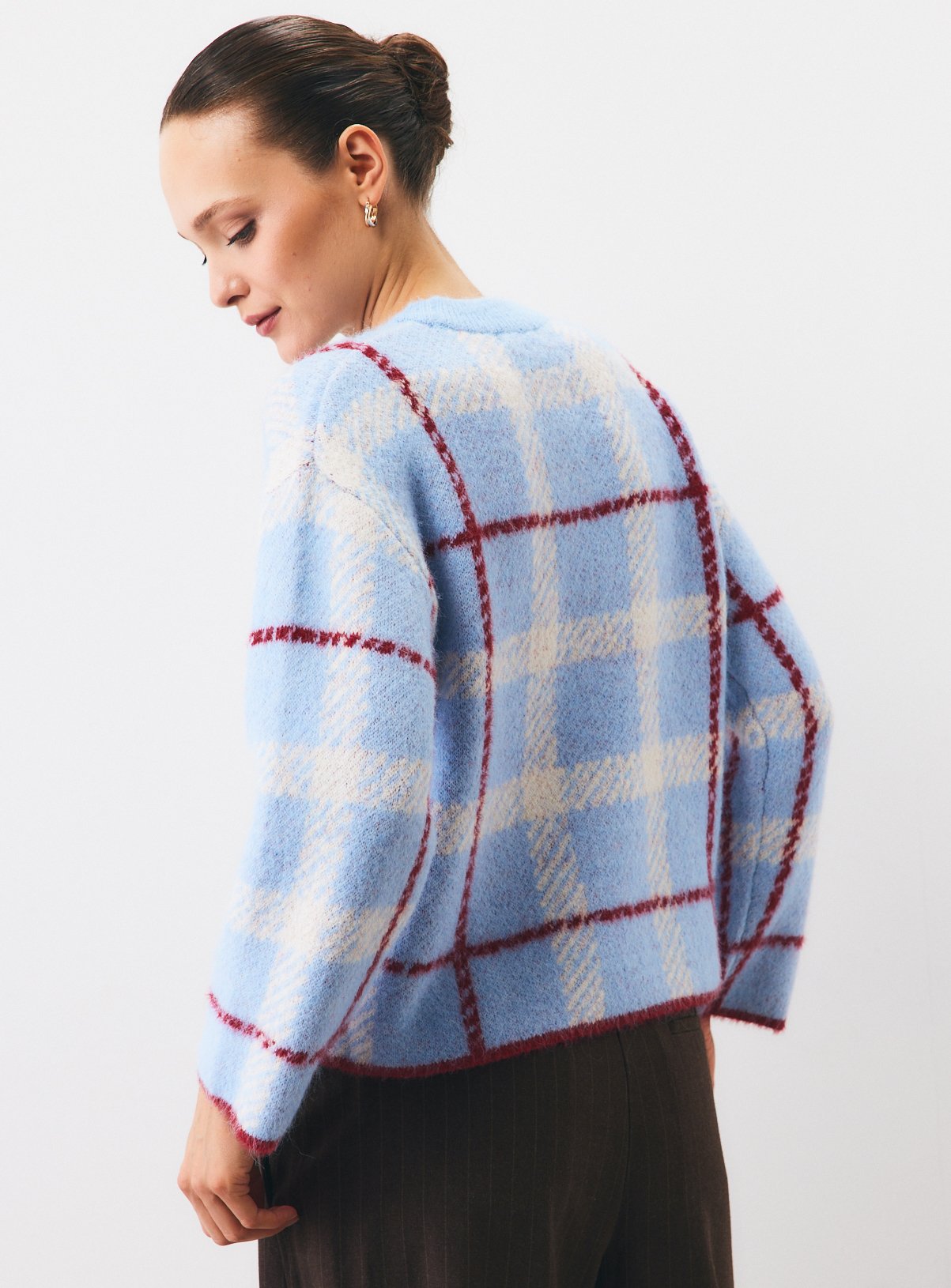 Light Blue Checked Crewneck Jumper L - Image 4 thumbnail