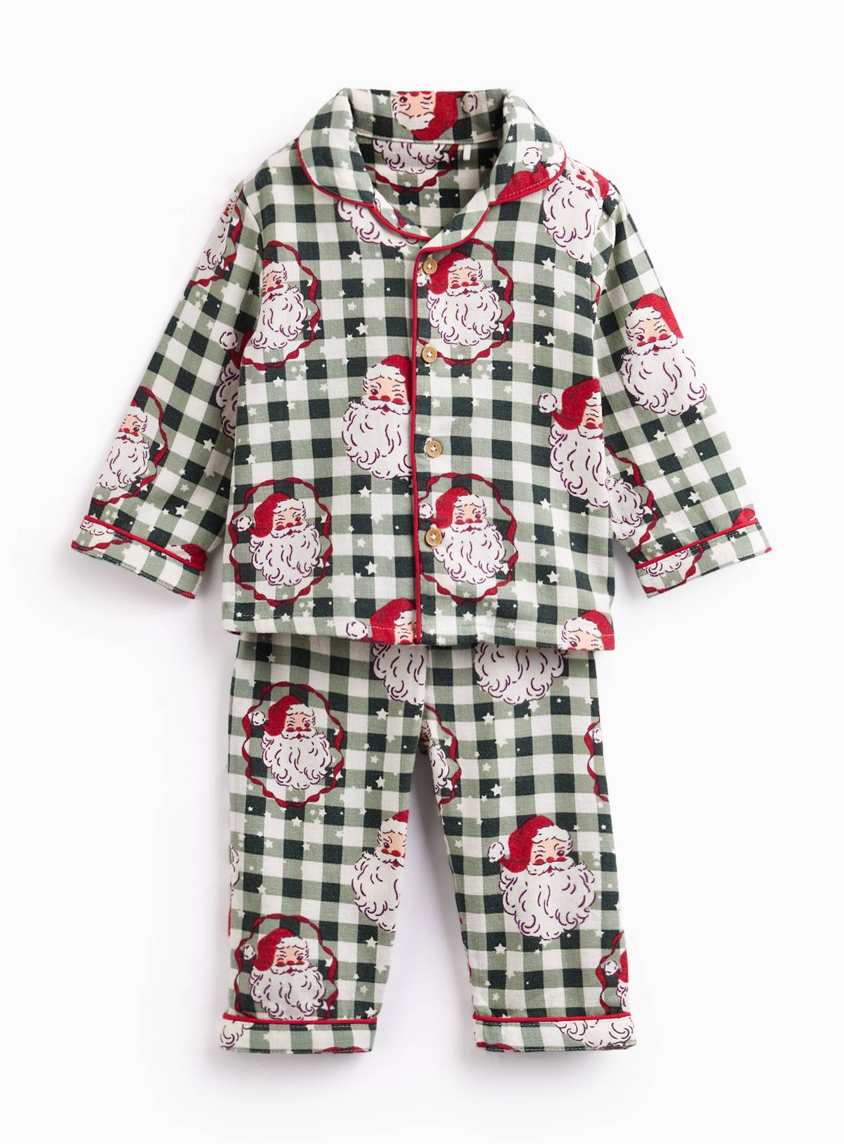 Family Matching Baby Santa Check 2-Piece Christmas Pyjama Set 9-12 months - Image 1