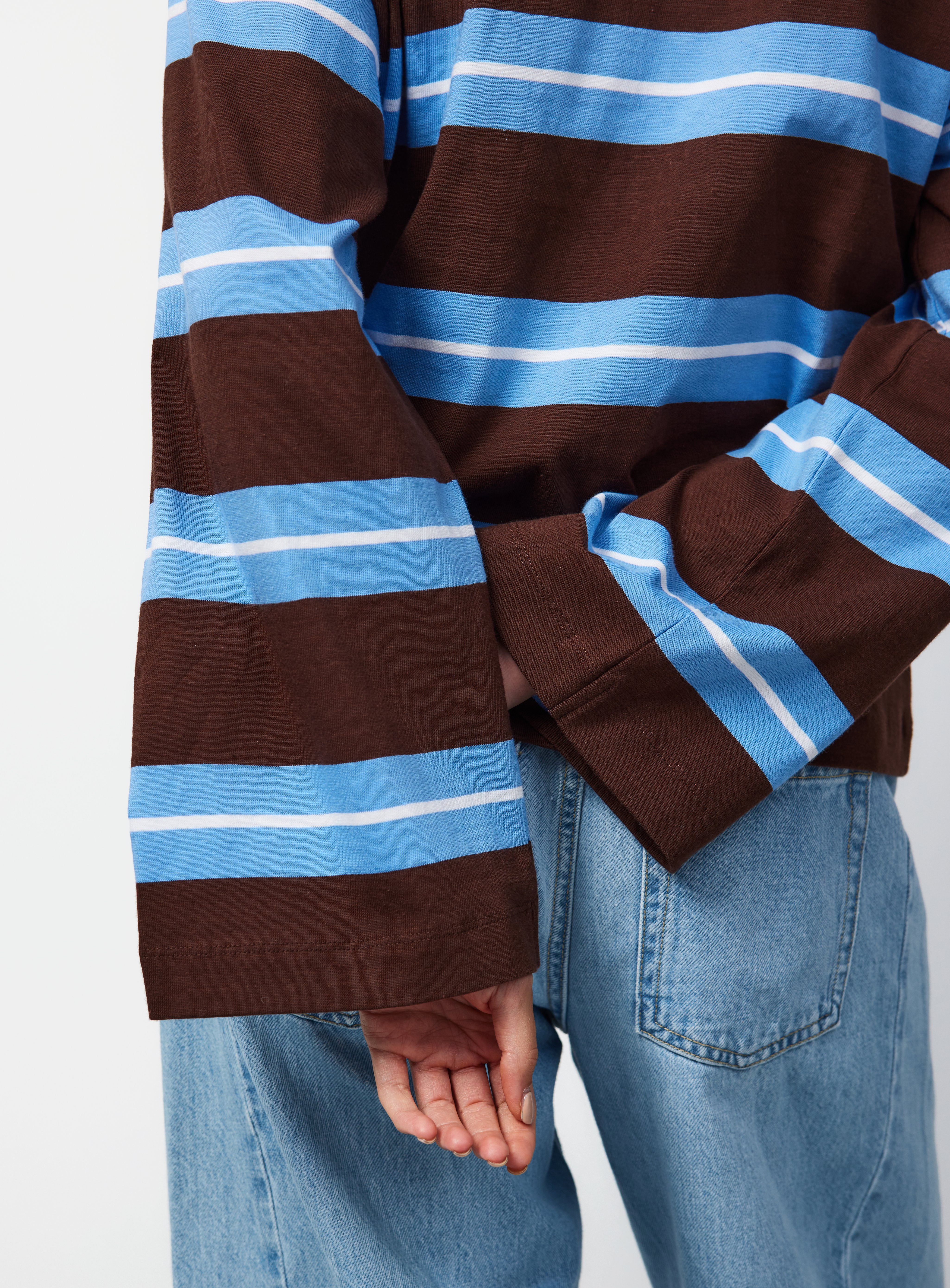 Brown Stripe Print Oversized Fit Long Sleeve T-Shirt XS - Image 3 thumbnail