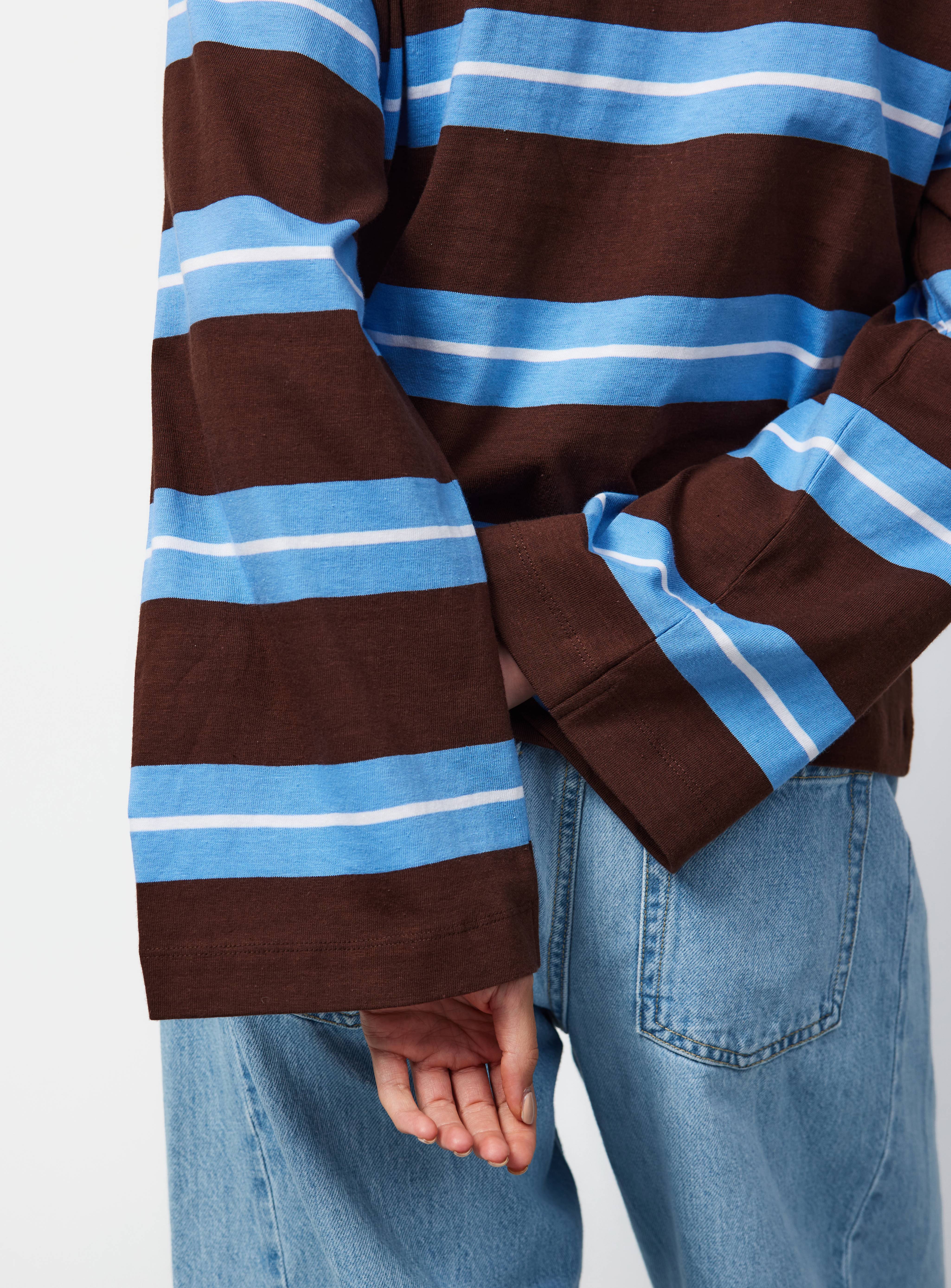Brown Stripe Print Oversized Fit Long Sleeve T-Shirt XS - Image 3