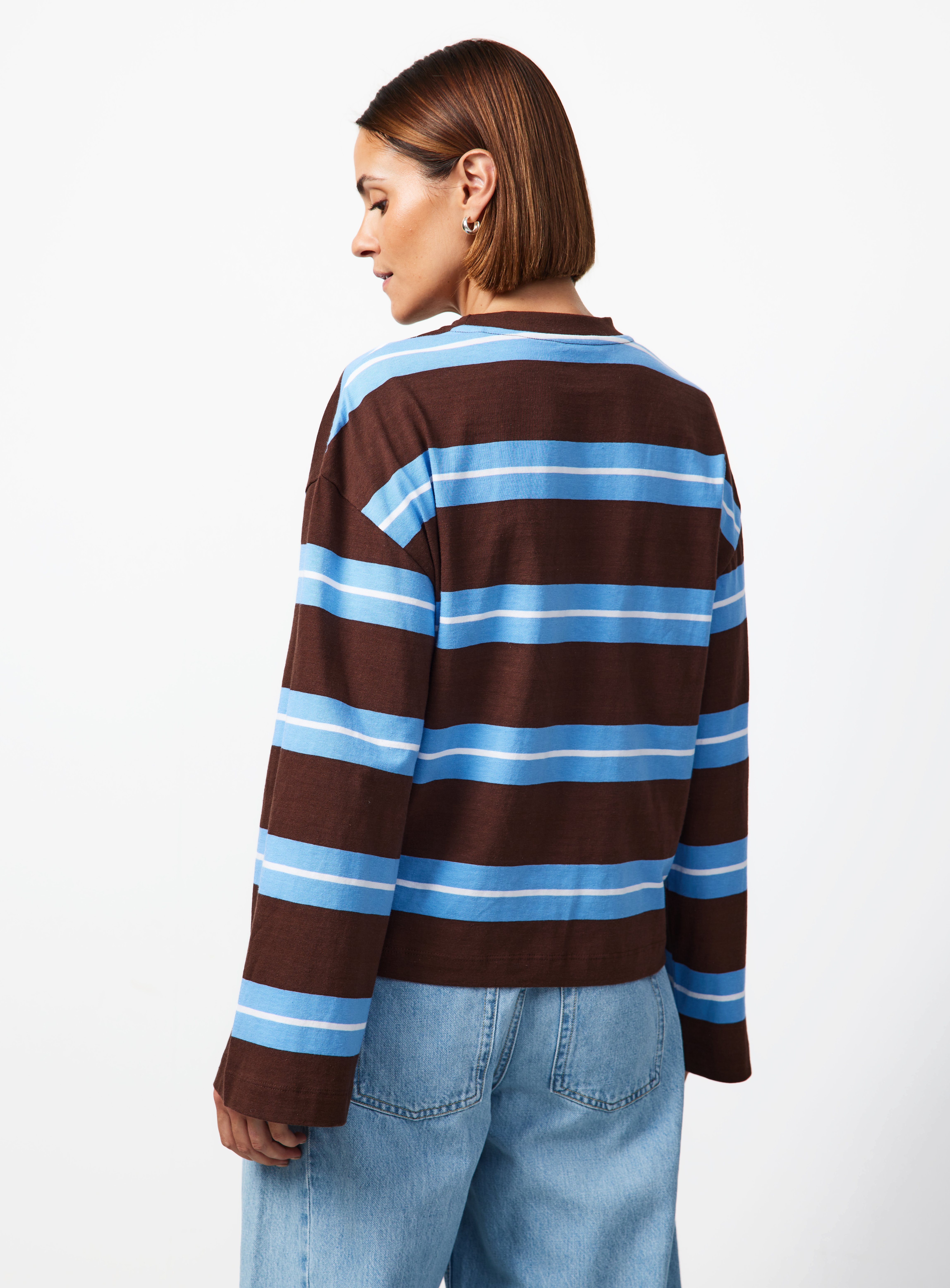 Brown Stripe Print Oversized Fit Long Sleeve T-Shirt XS - Image 4 thumbnail