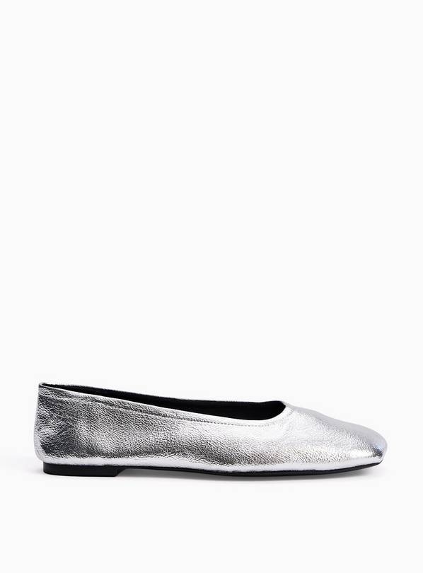 Silver Square Toe Ballerina Shoes 6