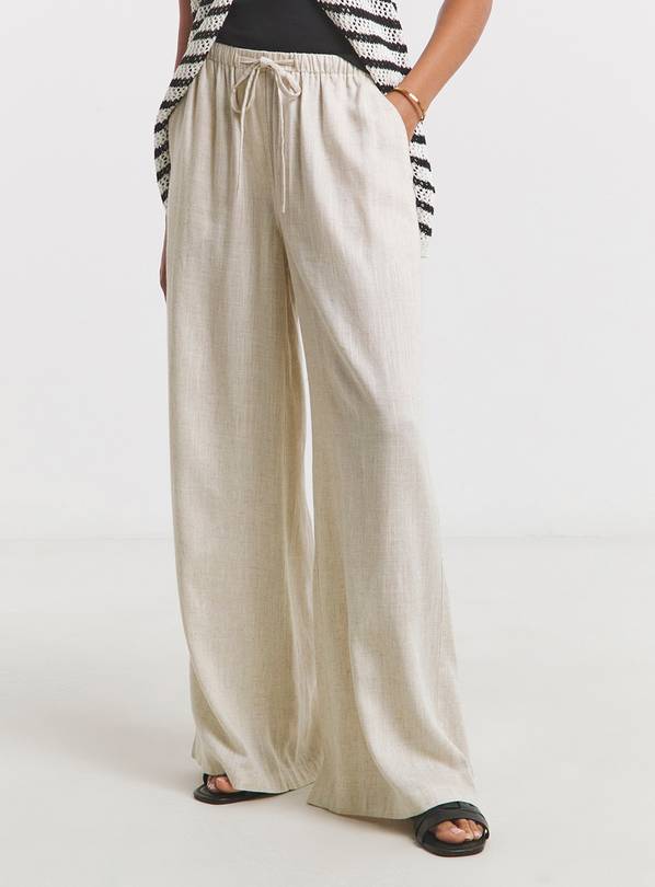 SIMPLY BE Tie Waist Linen Wide Leg Trousers Natural 24