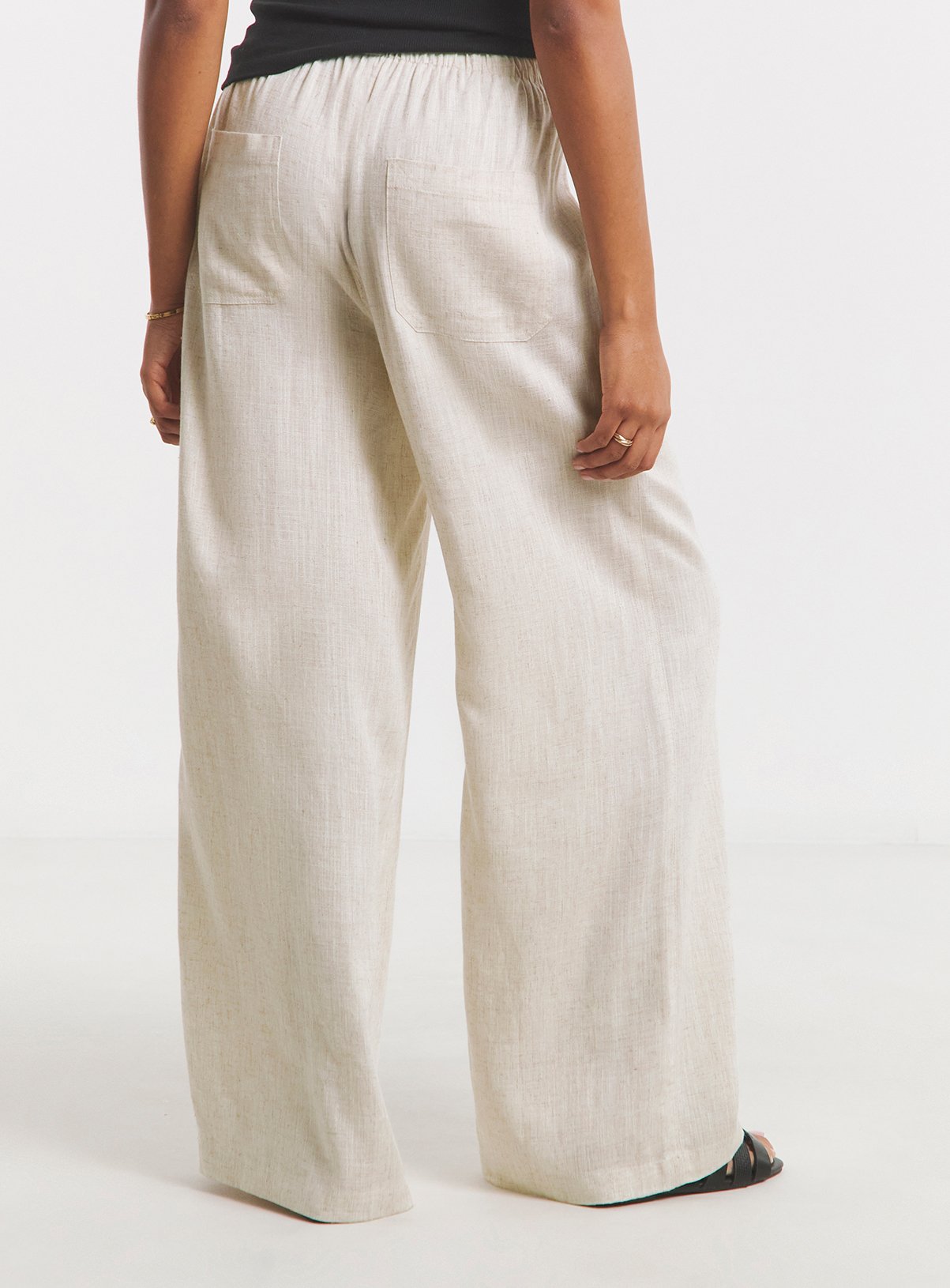 SIMPLY BE Tie Waist Linen Wide Leg Trousers Natural 12 - Image 2 thumbnail