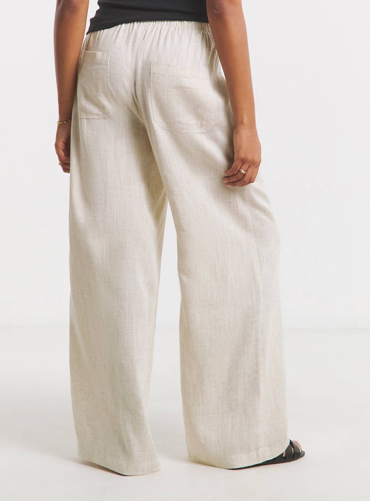 SIMPLY BE Tie Waist Linen Wide Leg Trousers Natural 12 - Image 2
