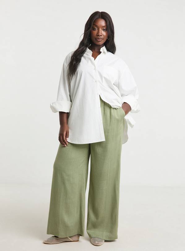 SIMPLY BE Tie Waist Linen Wide Leg Trousers Khaki 22