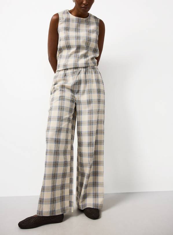 Cream Check Print Wide Leg Co-ord Trousers 16