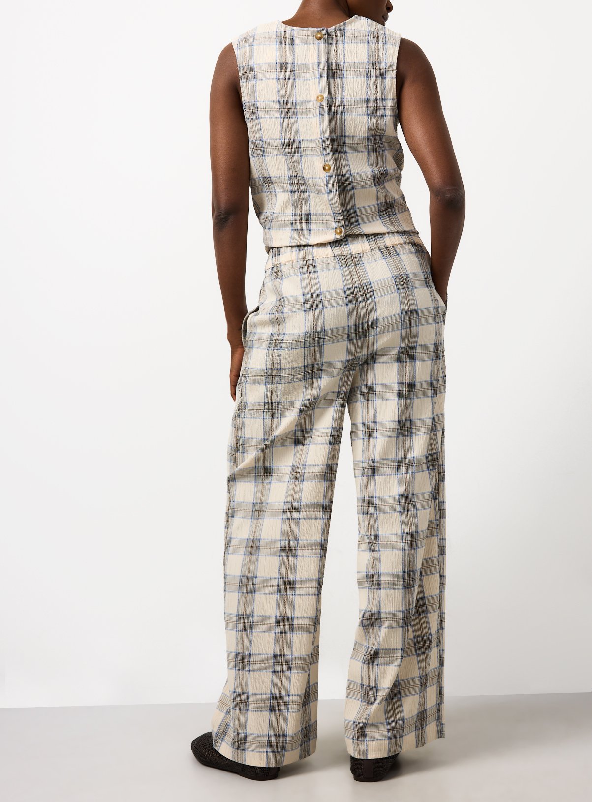 Cream Check Print Wide Leg Co-ord Trousers 22 - Image 4 thumbnail
