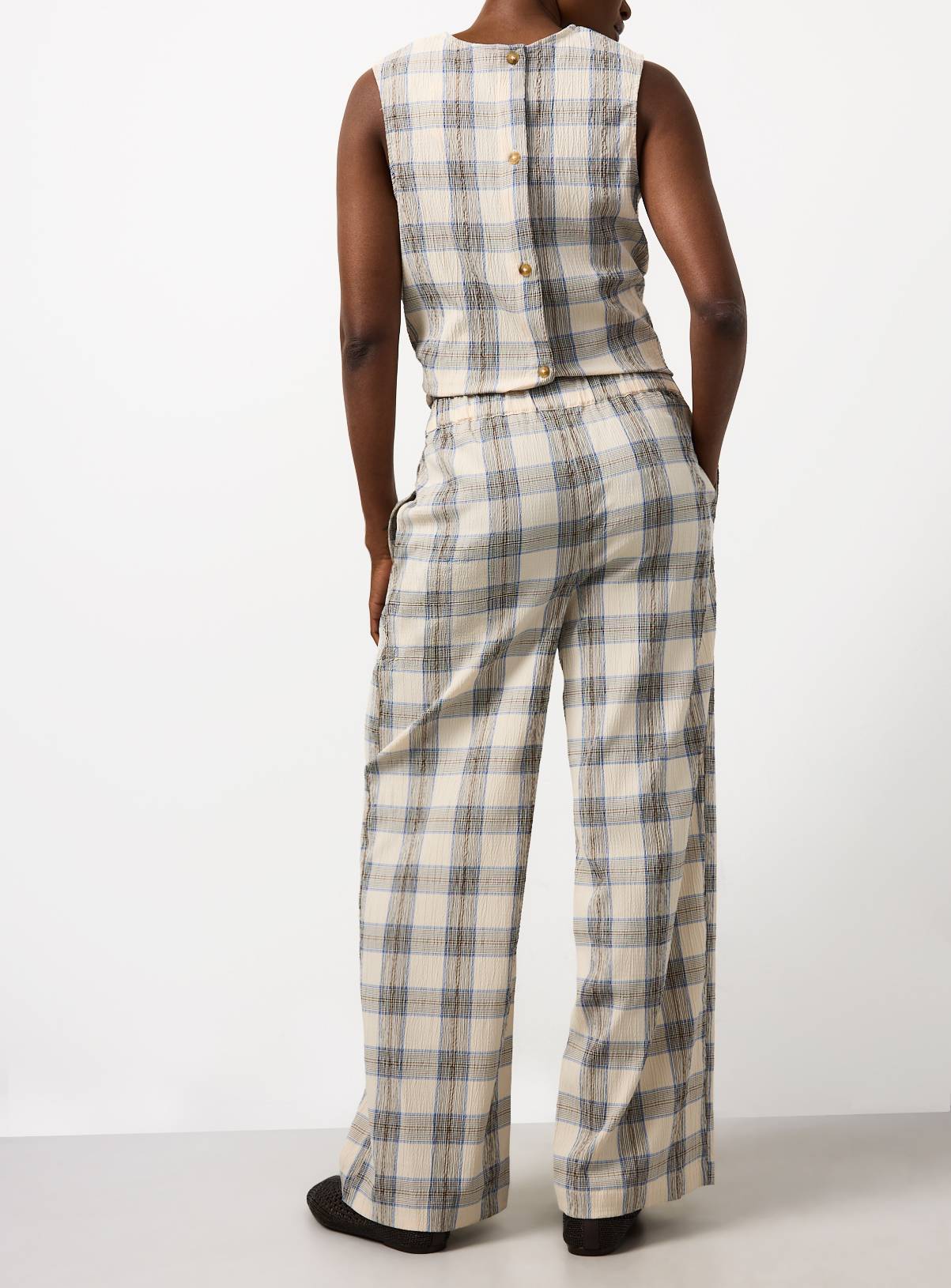 Cream Check Print Wide Leg Co-ord Trousers 22 - Image 4