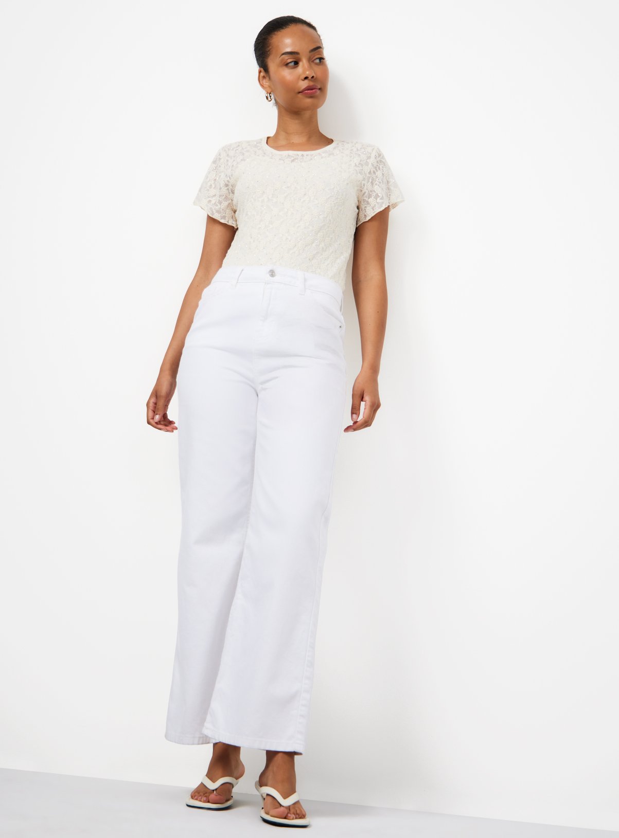 Buy Cream Lace Hotfix Embellished Top 24 | Tops | Argos