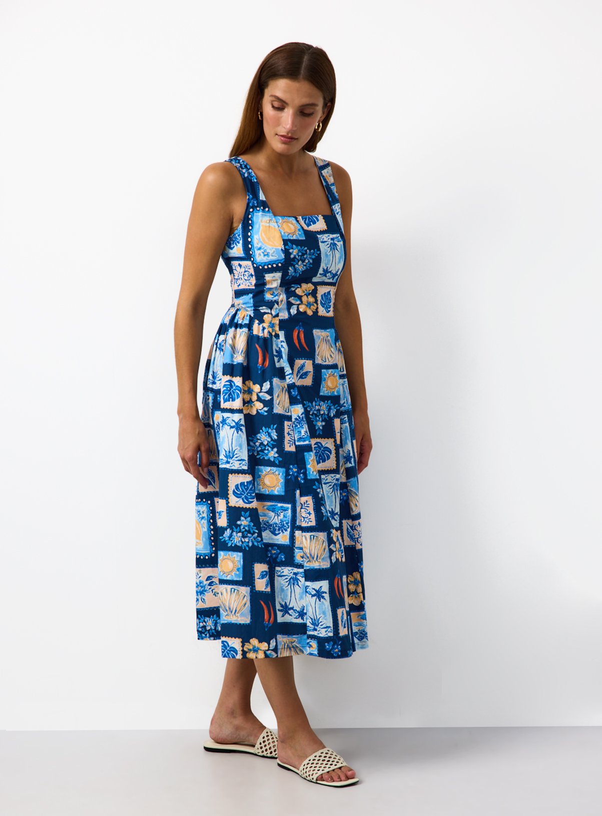 Blue Postcard Print Fit and Flare Dress 10 - Image 2 thumbnail