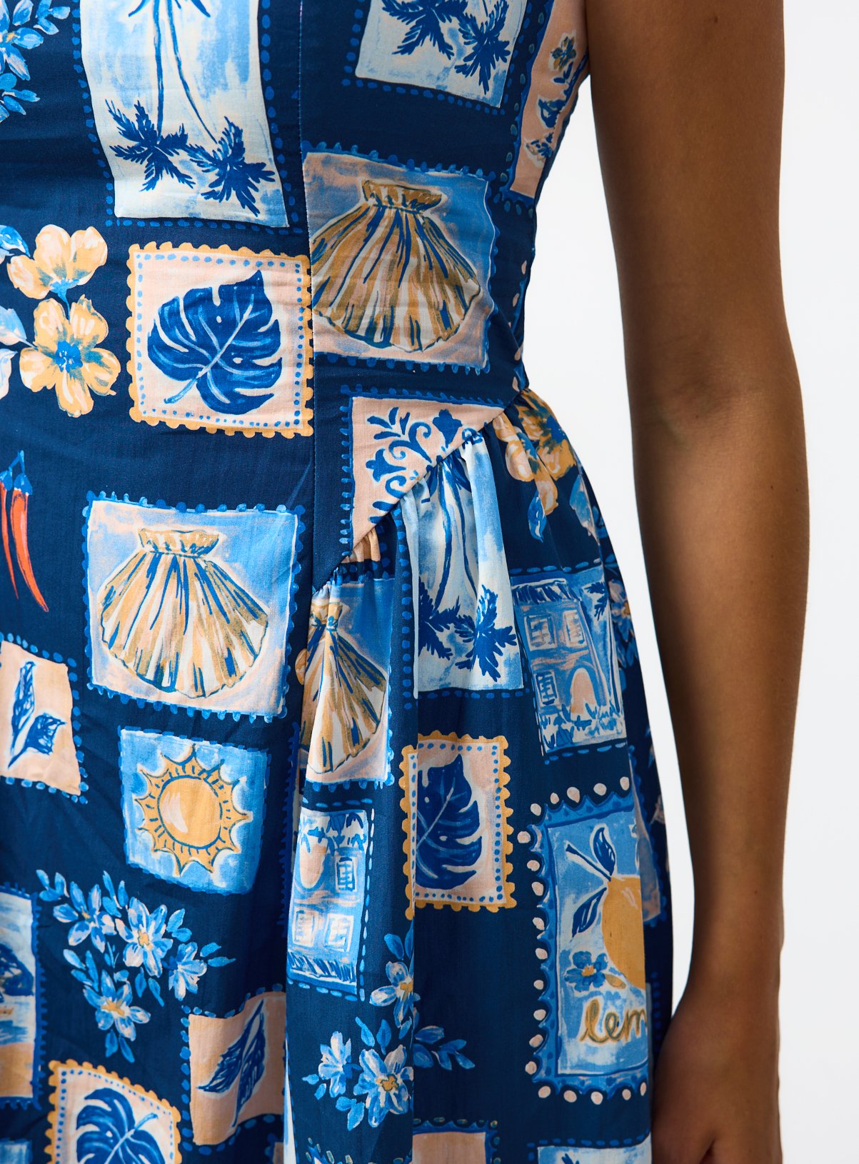 Blue Postcard Print Fit and Flare Dress 10 - Image 3 thumbnail