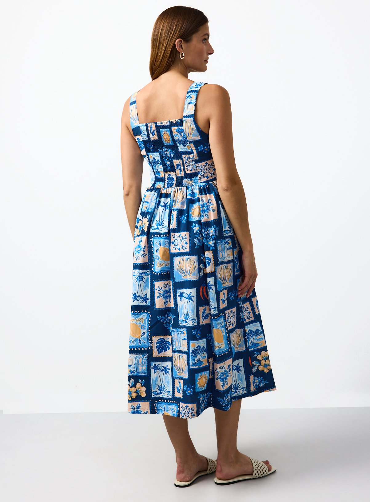 Blue Postcard Print Fit and Flare Dress 10 - Image 4 thumbnail