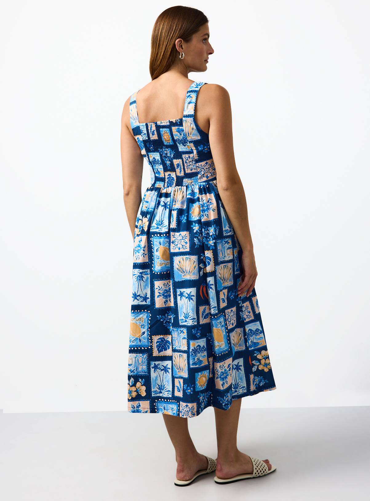 Blue Postcard Print Fit and Flare Dress 10 - Image 4