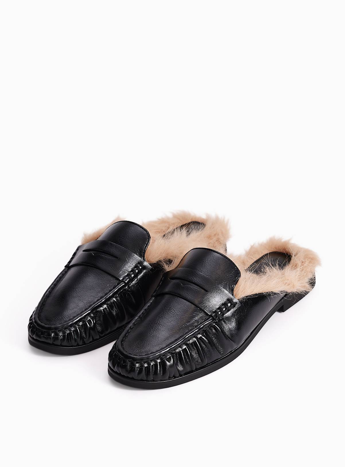 Black Faux Fur Lined Loafer Mules  7 - Image 2