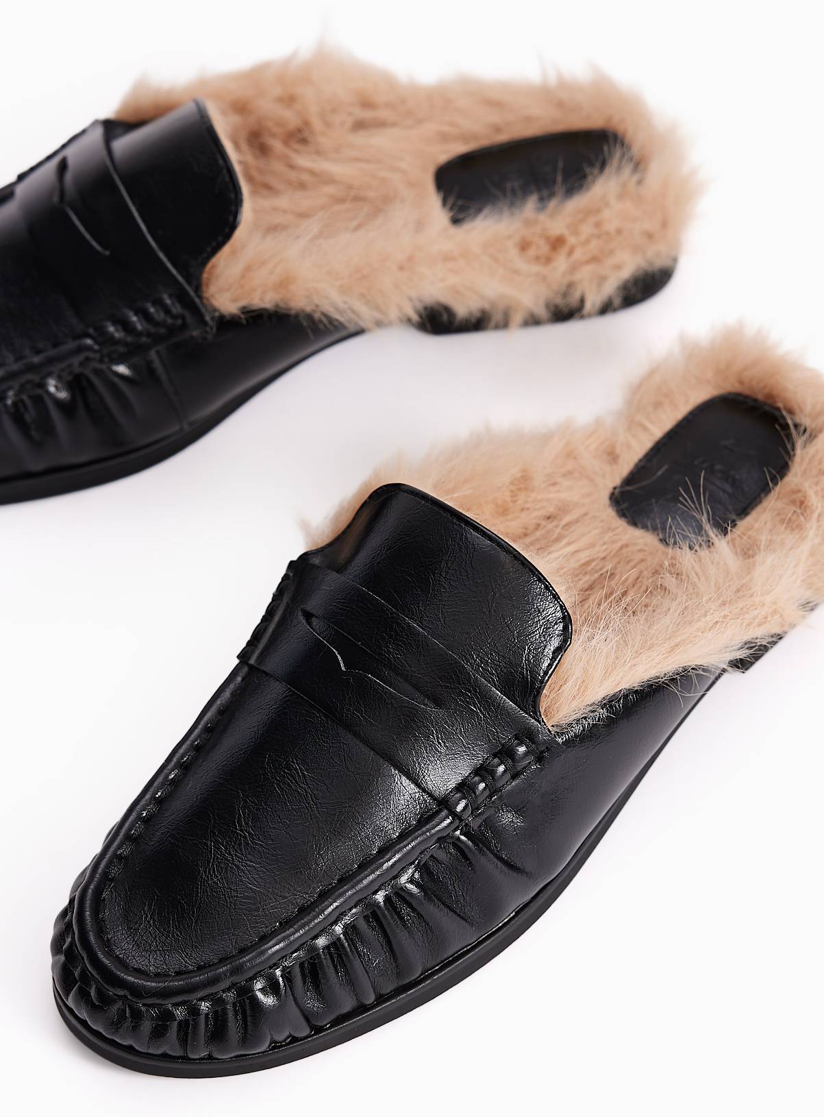 Black Faux Fur Lined Loafer Mules  7 - Image 3