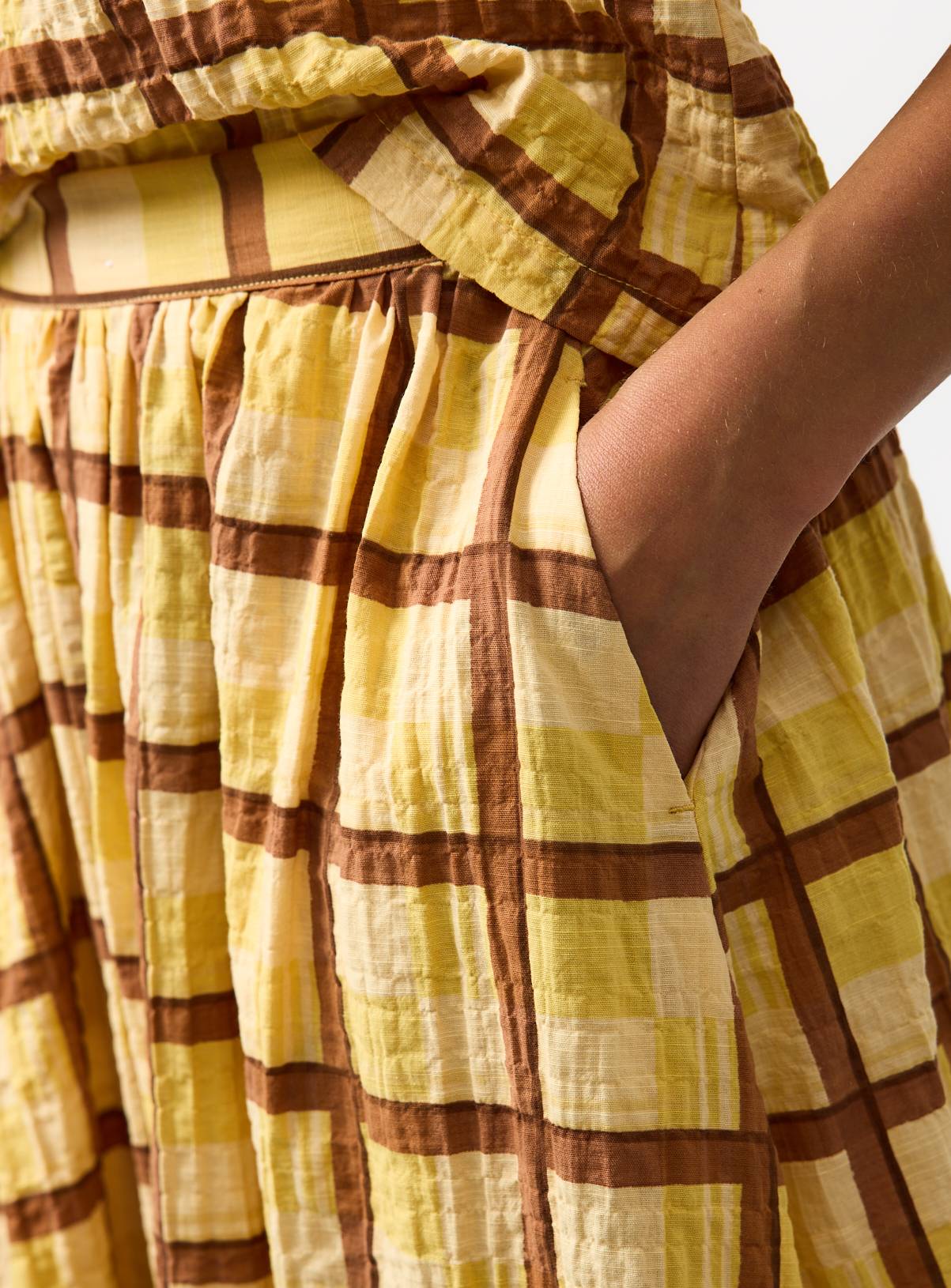Yellow and Brown Check Cotton Midi Co-ord Skirt 18 - Image 3