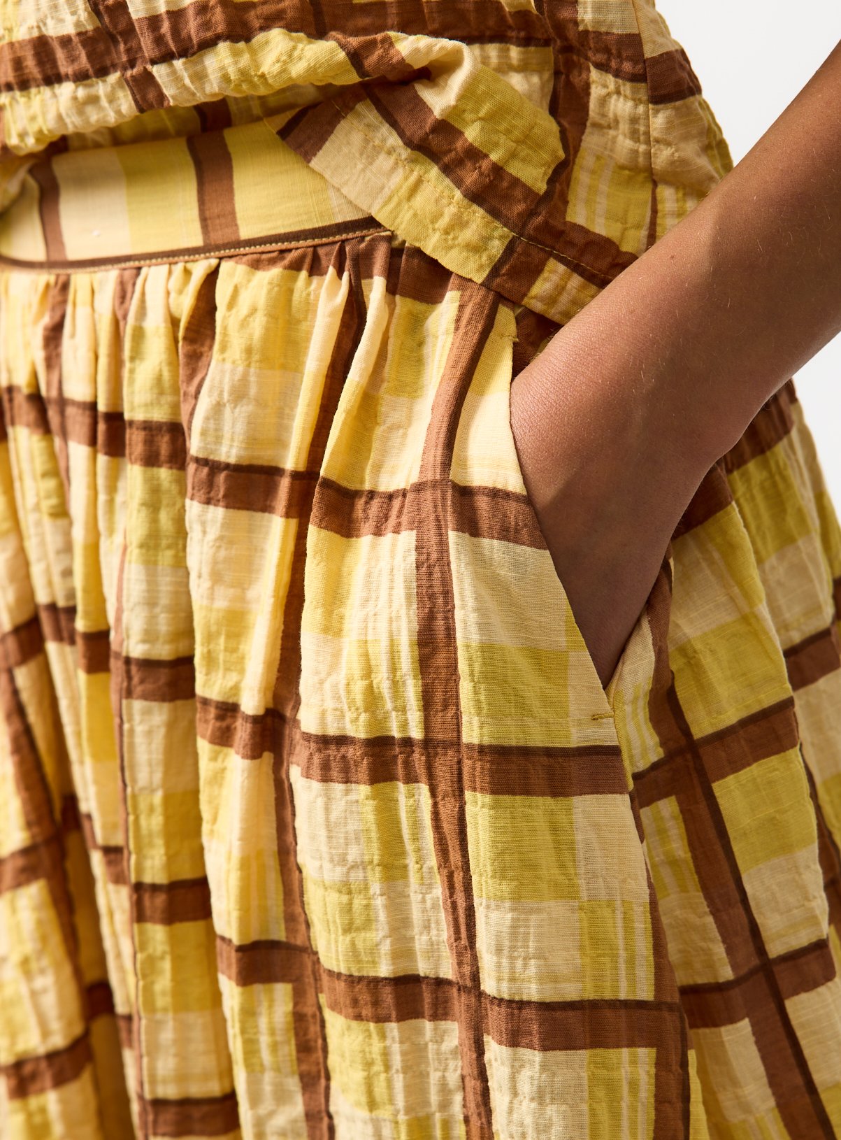 Yellow and Brown Check Cotton Midi Co-ord Skirt 12 - Image 3 thumbnail