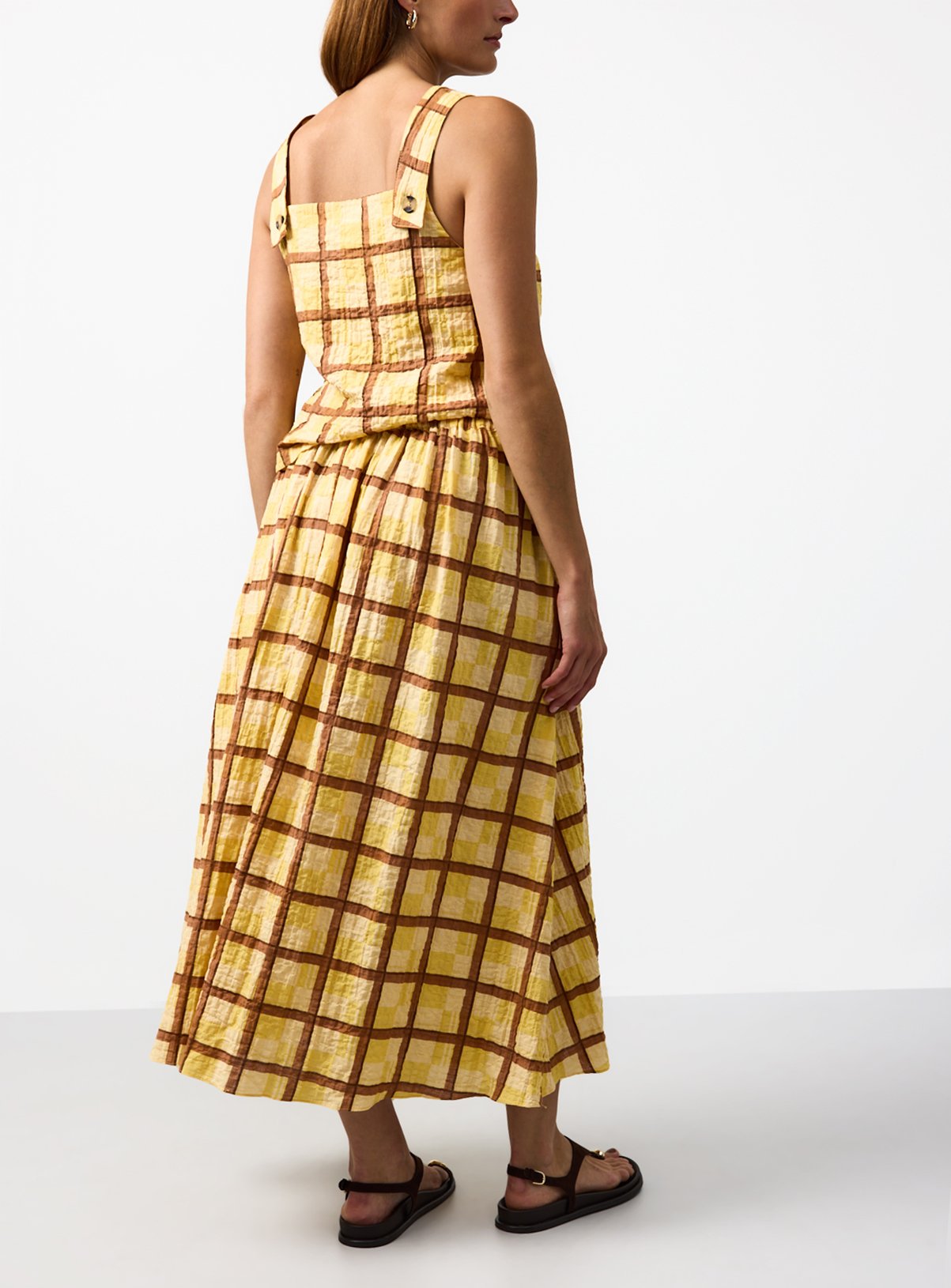 Yellow and Brown Check Cotton Midi Co-ord Skirt 12 - Image 4 thumbnail