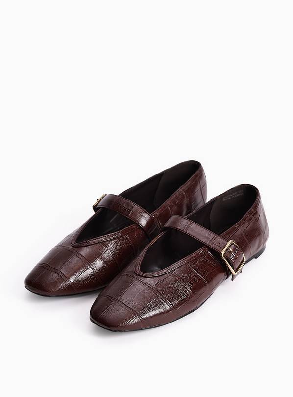 Brown Croc Effect Mary Jane Ballerina Shoes 3