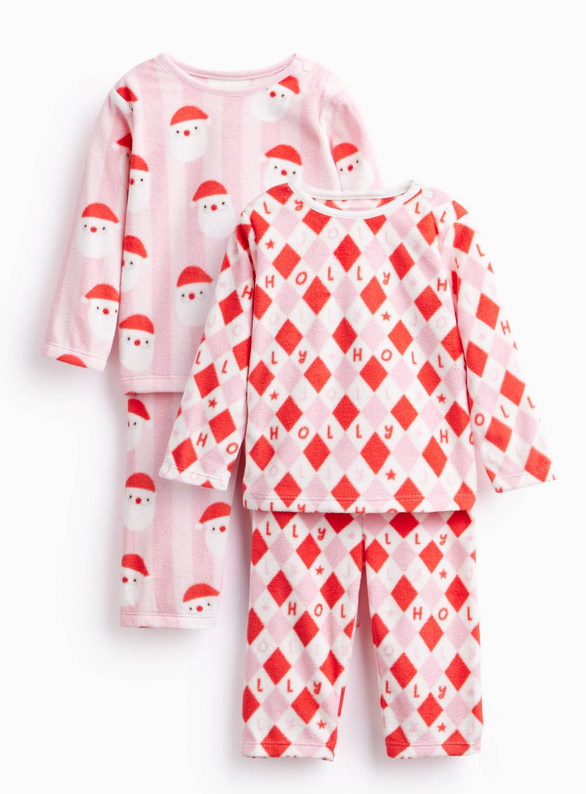 Santa & Jolly Holly Fleece Pyjama Sets 2-Pack Up to 1 mth - Image 1