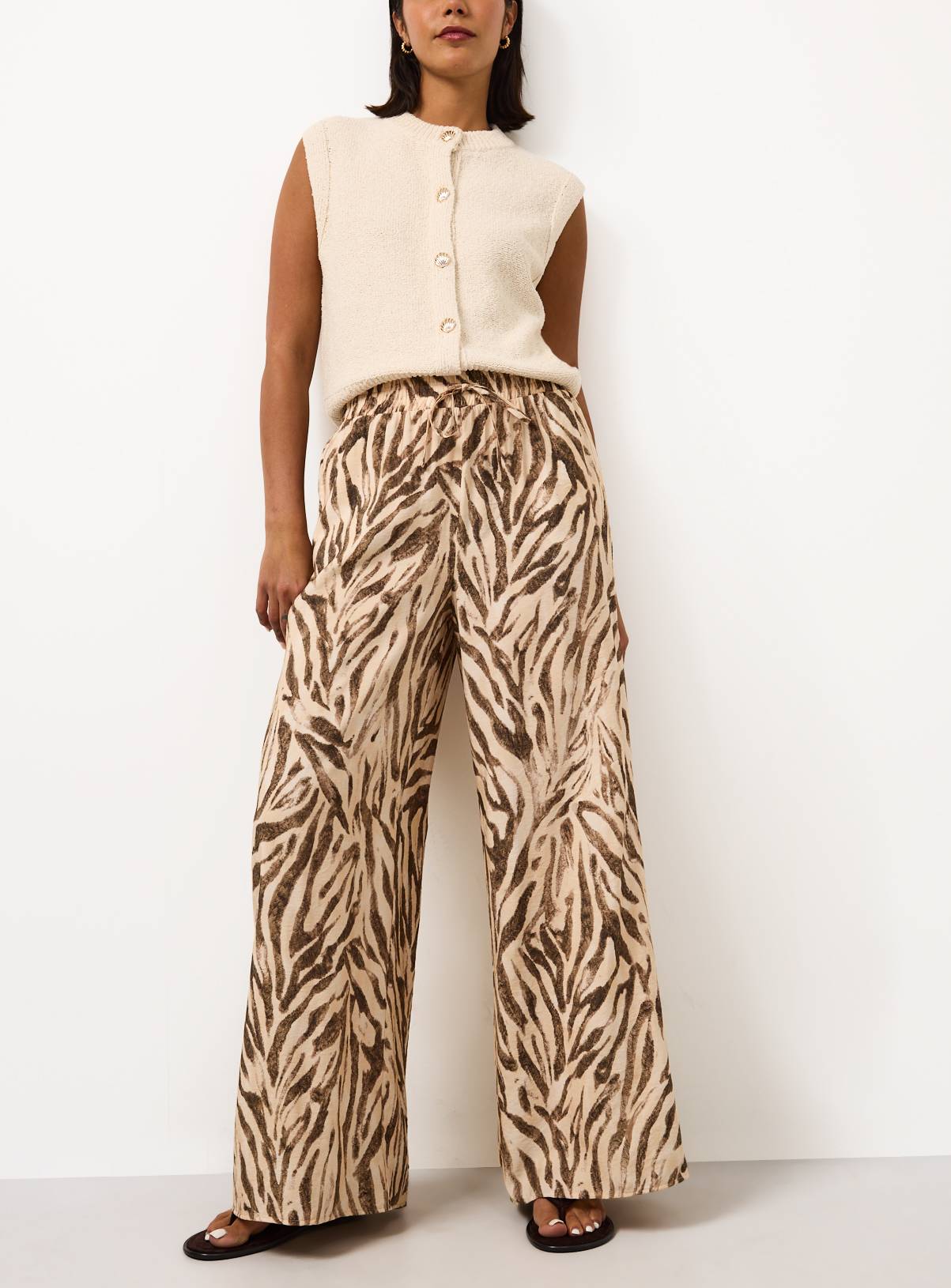 Beige Zebra Print Wide Leg Trousers 14 - Image 3