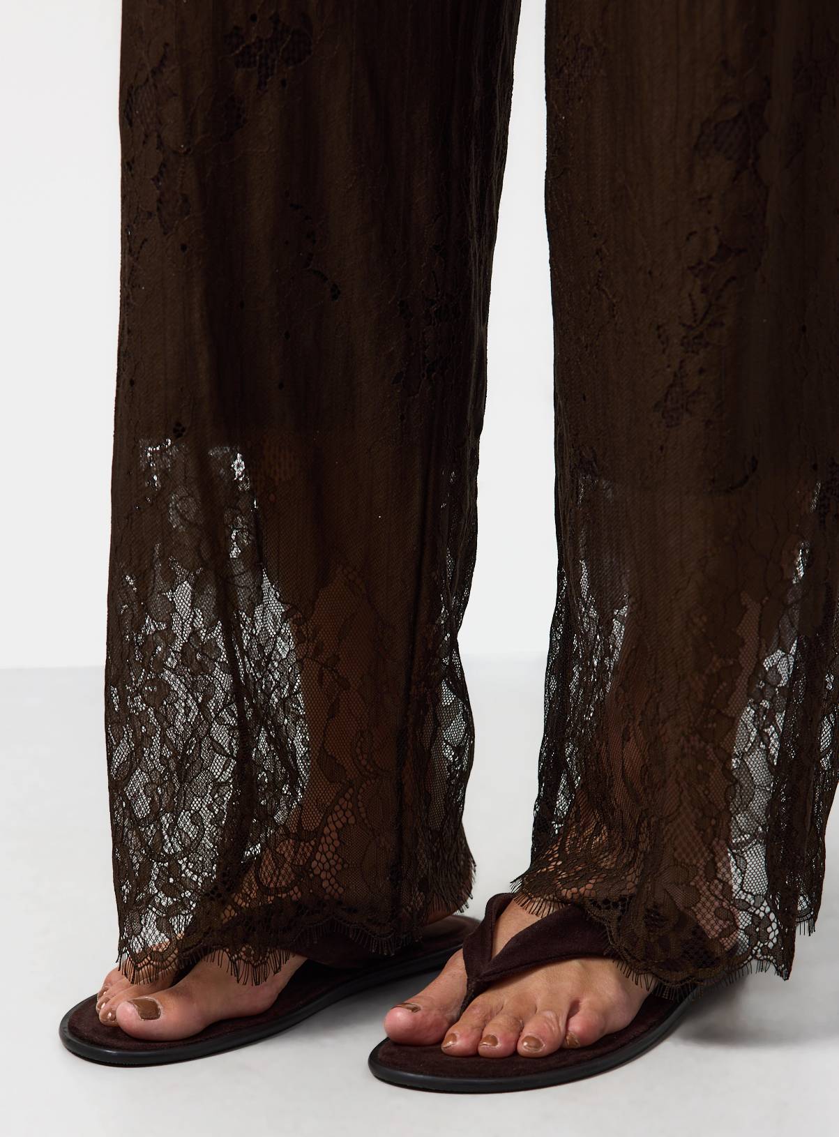 Brown Floral Lace Detail Wide Leg Co-ord Trousers 24 - Image 2