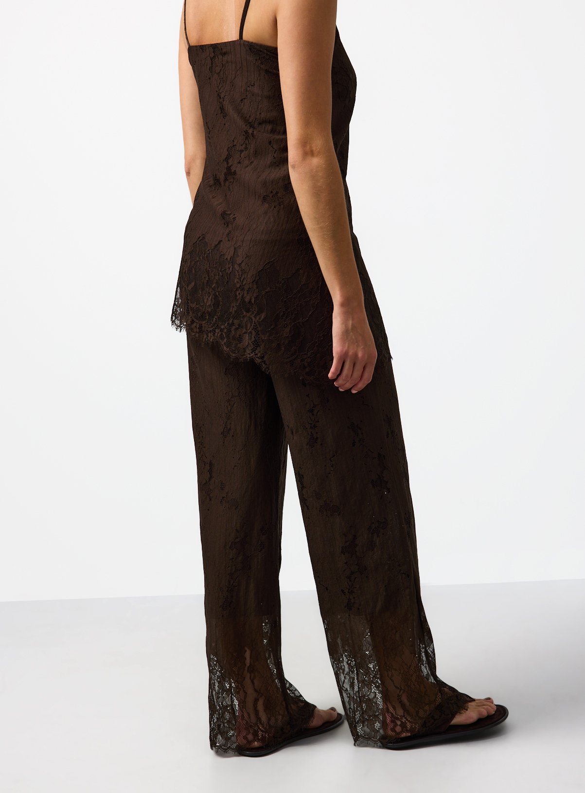 Brown Floral Lace Detail Wide Leg Co-ord Trousers 24 - Image 3 thumbnail