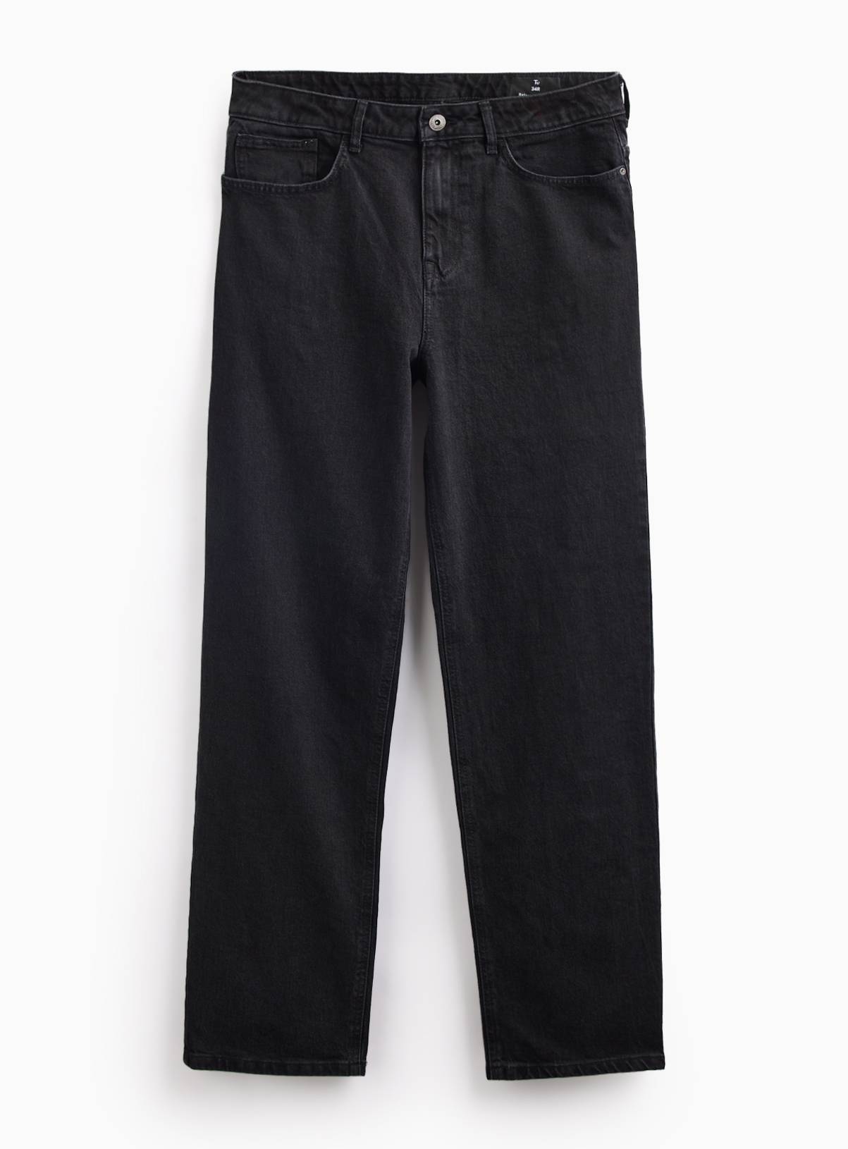 Black Vintage Wash Relaxed Straight Fit Jeans 30L - Image 3