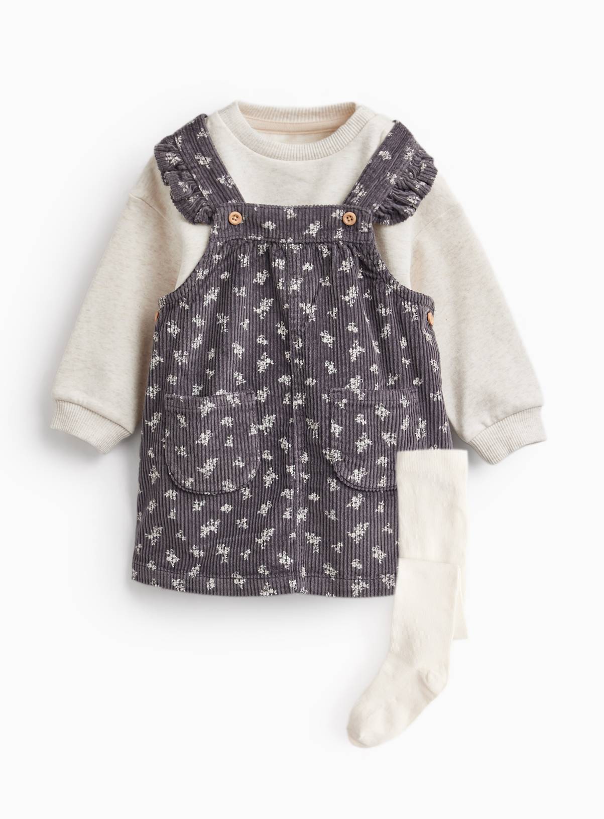Pinny Dress, Bodysuit & Tights Set 12-18 months - Image 1