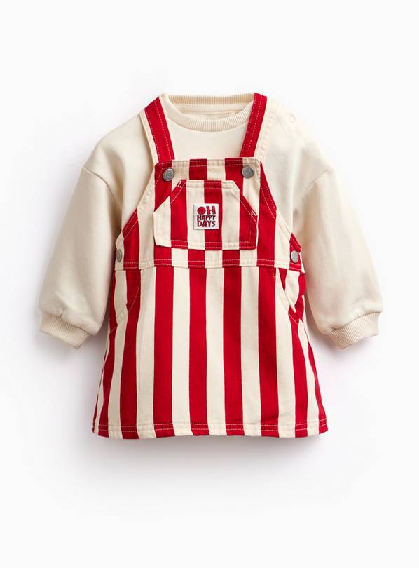 Red & Cream Stripe Oh Happy Days Pinny & Bodysuit Set Up to 3 mths