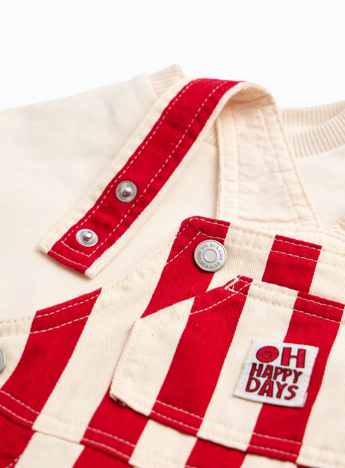 Red & Cream Stripe Oh Happy Days Pinny & Bodysuit Set 9-12 months - Image 2